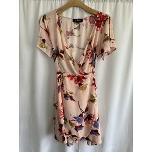 Lulus Cherished Love Blush Pink Floral Split Sleeve Wrap Mini Dress Size Small